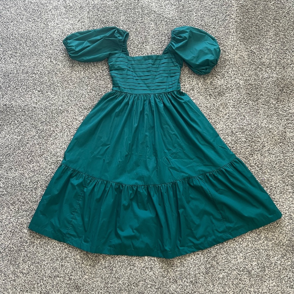 Abercrombie Green Puff Sleeve Midi Dress SIZE MEDIUM